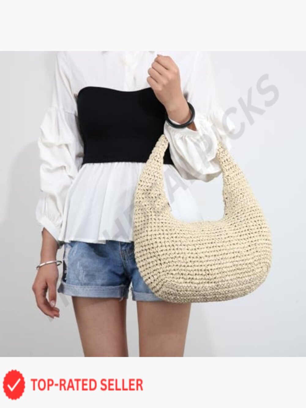 Woven Straw Boho Hobo Shoulder Bag Lightweight Beach Summer Tote Crossbody - Picture 3 of 7